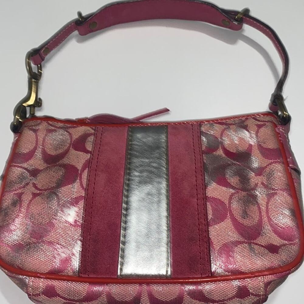 COACH Vintage Y2K Mini Monogram Suede/Leather Trim Canvas Shoulder Bag Hot Pink